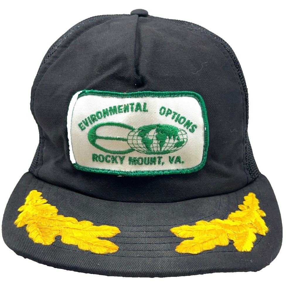 Vintage Trucker Hat Cap‎ SnapBack Patch Farm 80s USA Global Environmental Leaf